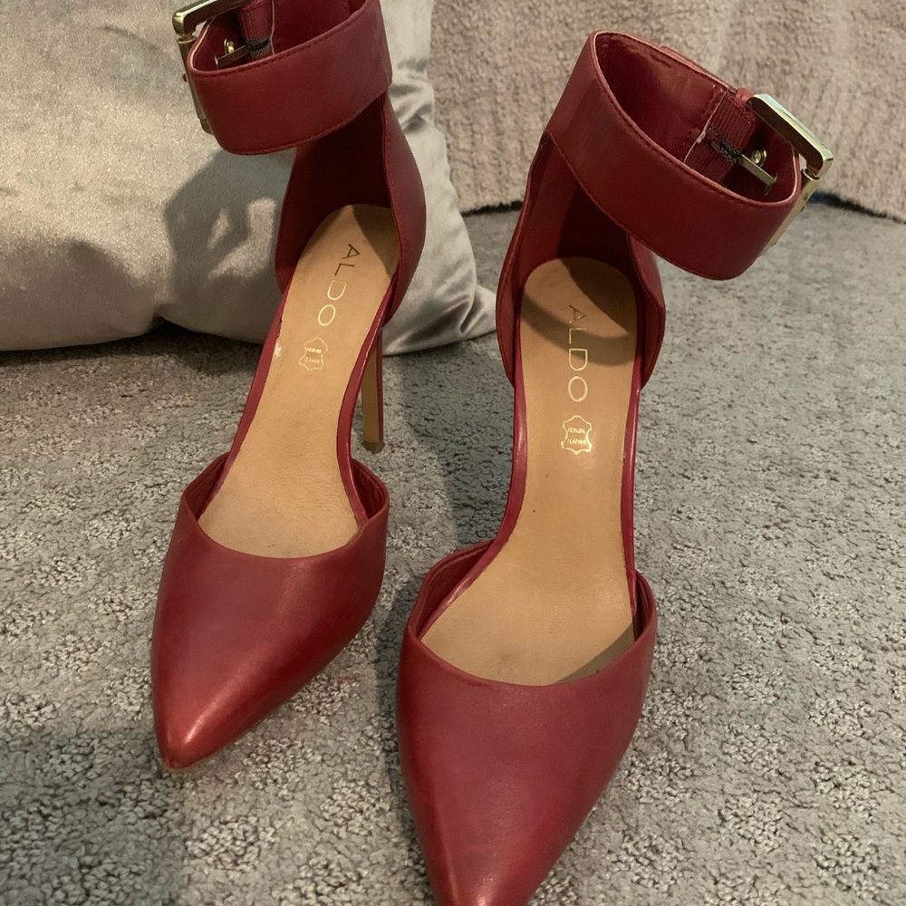 Maroon Heel Strapped Aldo Pumps
